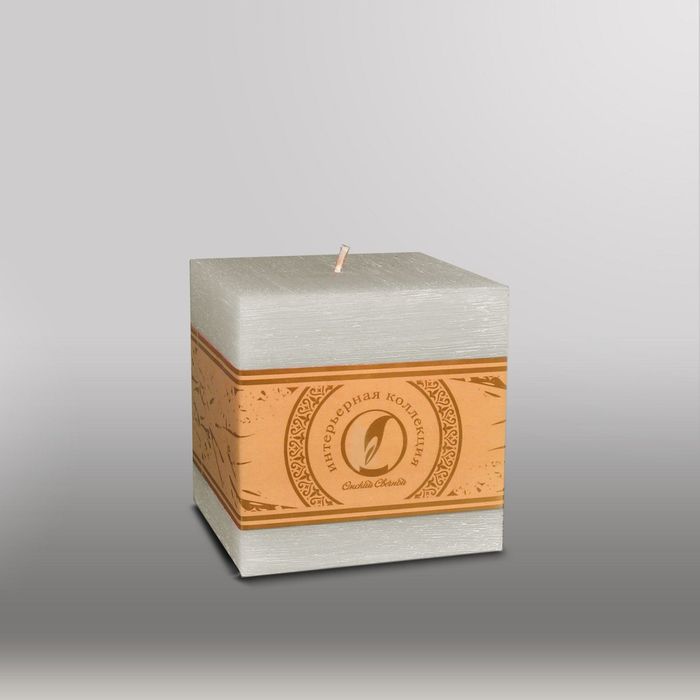 Свеча куб "Рельеф", 100мм,  дымчато-голубой