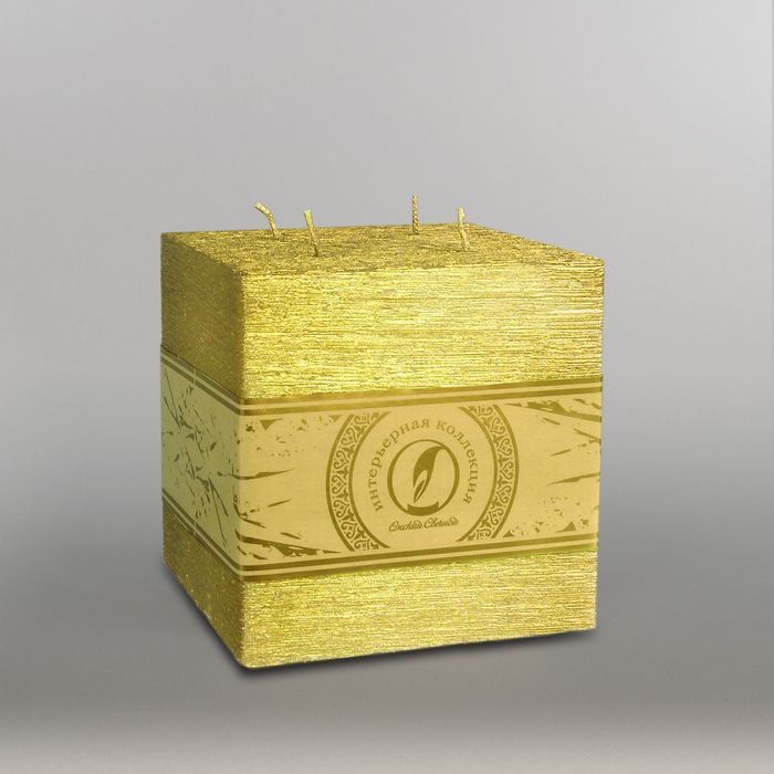 Свеча куб "Металлик", 125мм,  4 фитиля золото