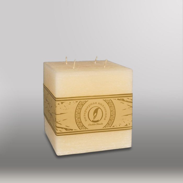 Свеча куб "Рельеф", 125мм,  4 фитиля кремовый