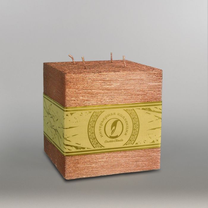 Свеча куб "Металлик", 125мм,  4 фитиля бронза