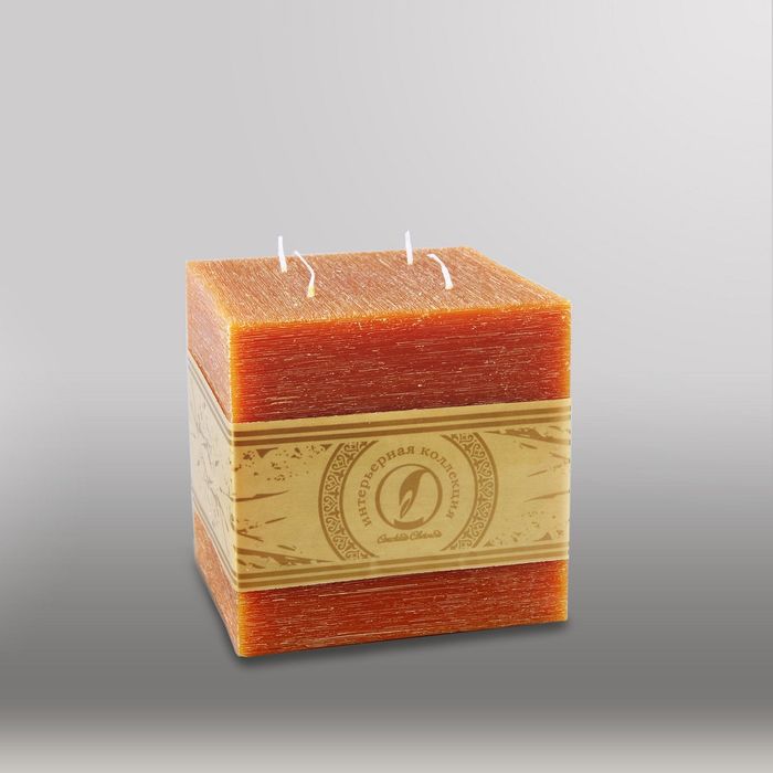Свеча куб "Рельеф", 125мм,  4 фитиля коричневый