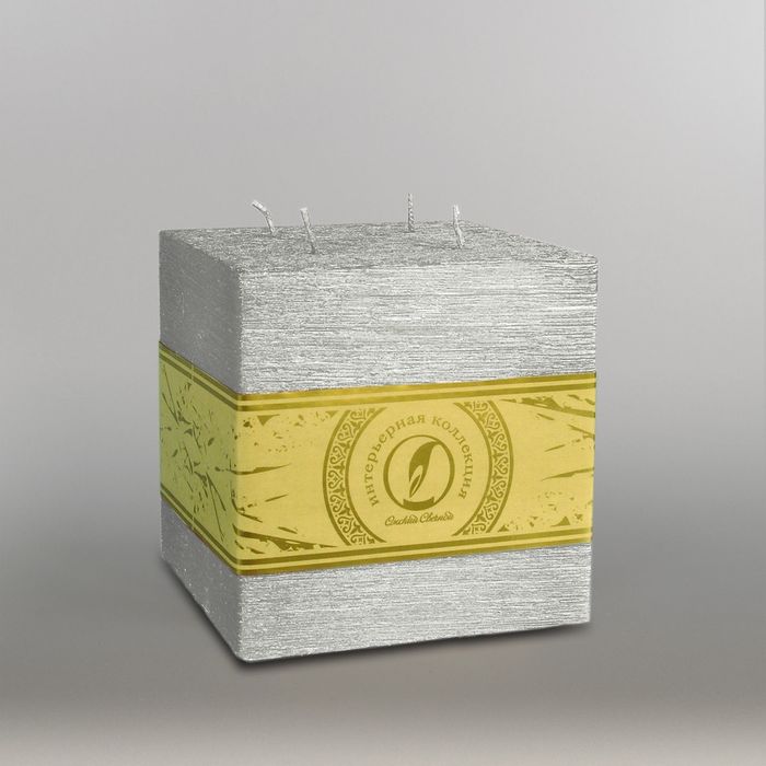 Свеча куб "Металлик", 125мм,  4 фитиля серебро