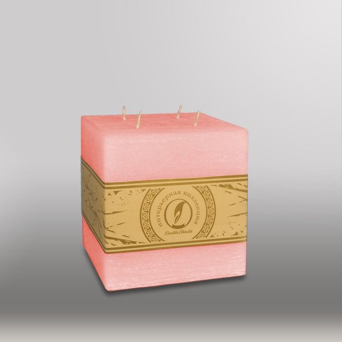 Свеча куб "Рельеф", 125мм,  4 фитиля розовый