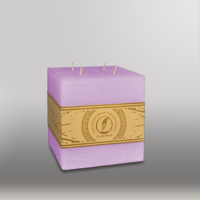 Свеча куб "Рельеф", 125мм,  4 фитиля сиреневый