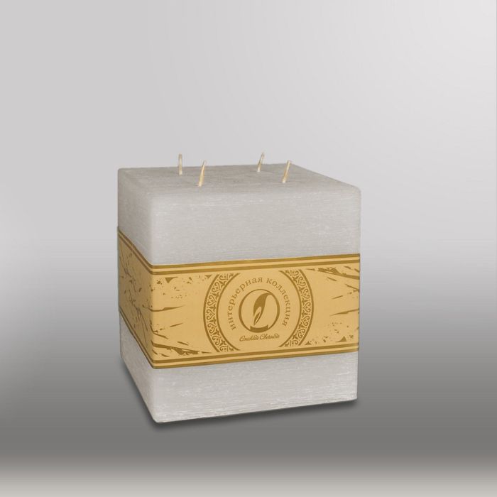 Свеча куб "Рельеф", 125мм,  4 фитиля дымчато-голубой