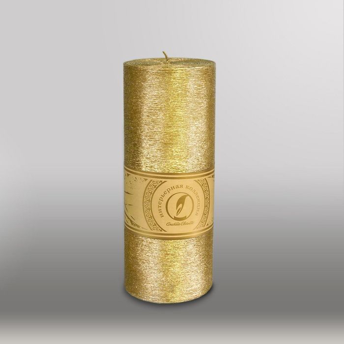 Свеча цилиндр "Металлик", 80x200мм,  золото