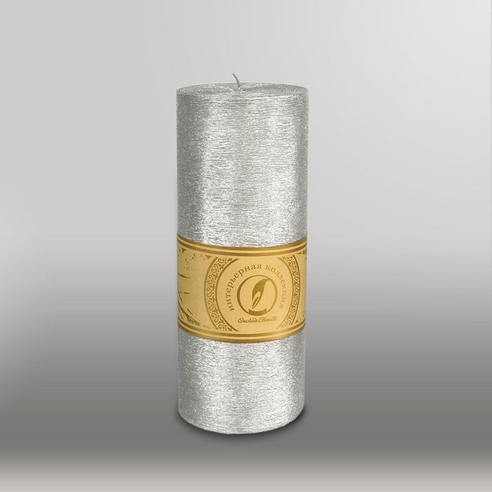 Свеча цилиндр "Металлик", 80x200мм,  серебро