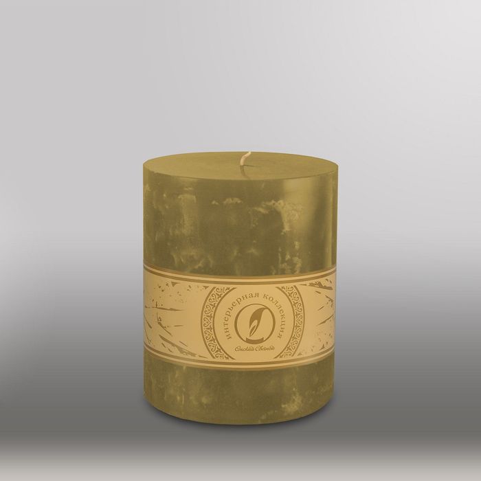 Свеча цилиндр "Мрамор", 125x150мм,  оливковый