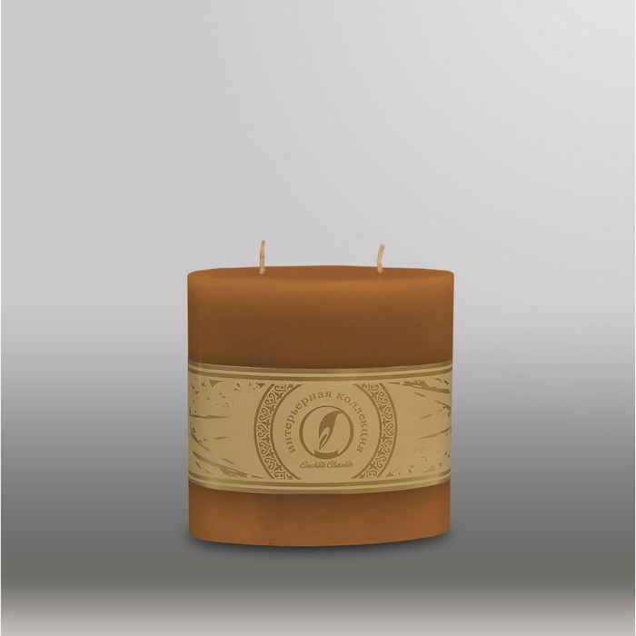 Свеча овальная призма "Классика", 125x63х125мм,  2 фитиля коричневый