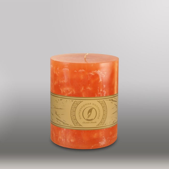 Свеча цилиндр "Мрамор", 125x150мм,  облепиховый