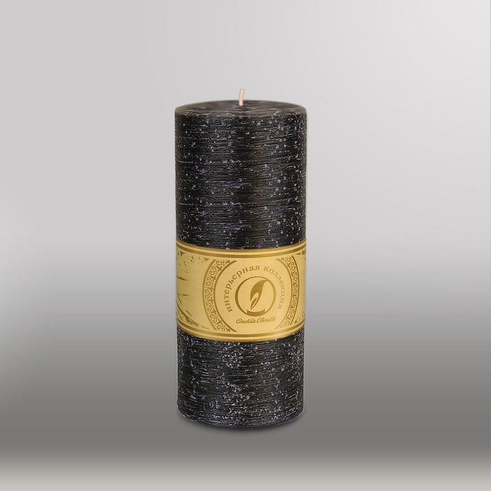 Свеча цилиндр "Рельеф", 80x200мм,  черный