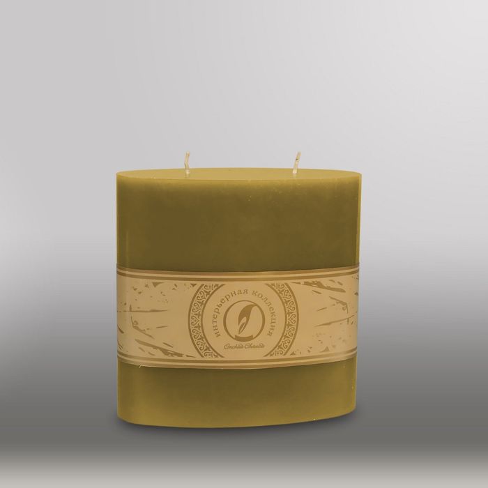 Свеча овальная призма "Классика", 150x75х150мм,  2 фитиля оливковый