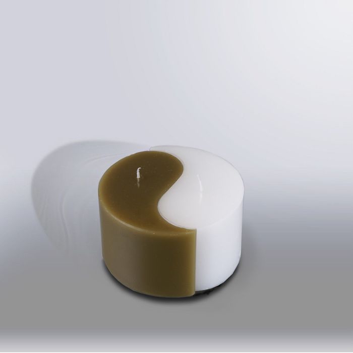 Свеча двудольная призма Инь-Янь "Классика", 125x75мм,  оливковый/белый