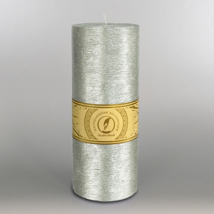 Свеча цилиндр "Металлик", 100x205мм,  серебро