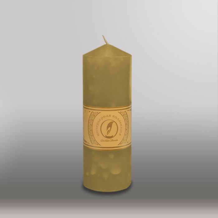 Свеча цилиндр с конусом "Мрамор", 70x200мм,  оливковый