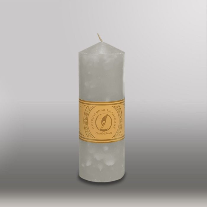 Свеча цилиндр с конусом "Мрамор", 70x200мм,  дымчато-голубой