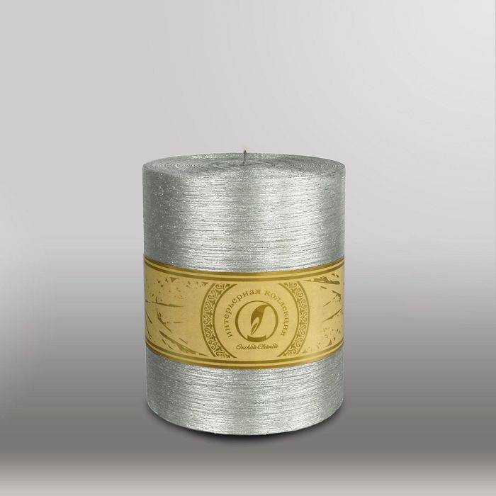 Свеча цилиндр "Металлик", 120x150мм,  серебро