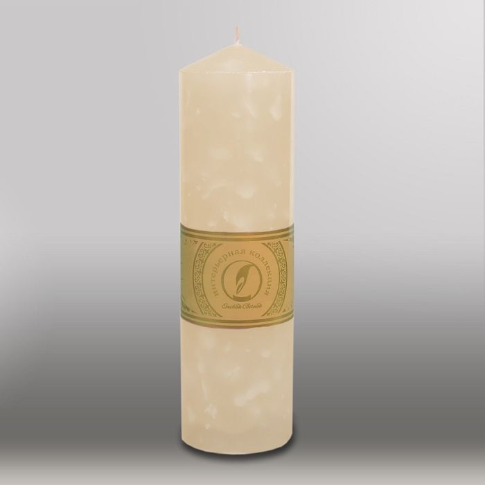 Свеча цилиндр с конусом "Мрамор", 70x250мм,  кремовый