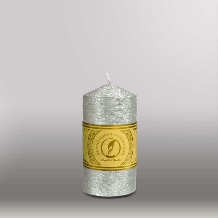 Свеча цилиндр с конусом "Металлик", 120x150мм,  серебро