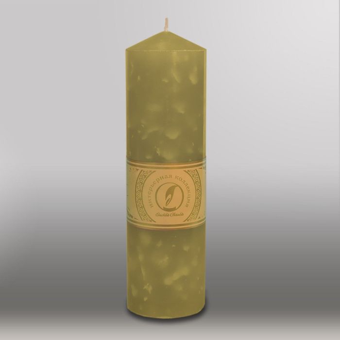 Свеча цилиндр с конусом "Мрамор", 70x250мм,  оливковый