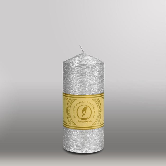 Свеча цилиндр с конусом "Металлик", 70x155мм,  серебро