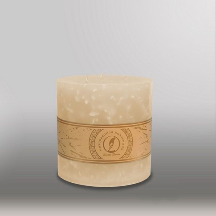 Свеча цилиндр "Мрамор", 150x150мм,  3 фитиля кремовый