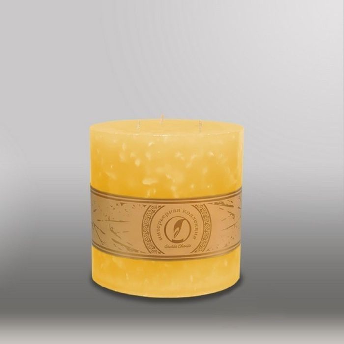 Свеча цилиндр "Мрамор", 150x150мм,  3 фитиля желтый