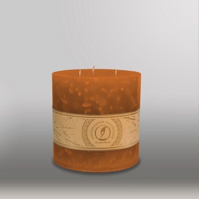 Свеча цилиндр "Мрамор", 150x150мм,  3 фитиля коричневый