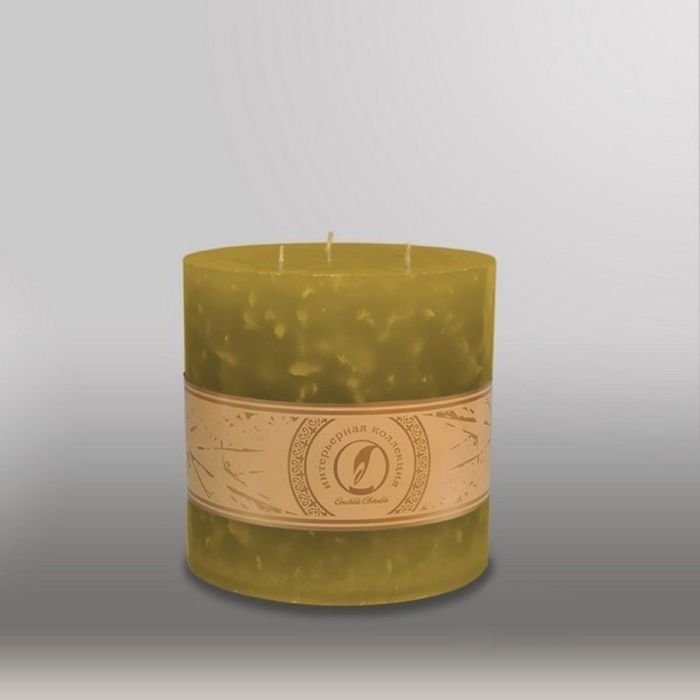 Свеча цилиндр "Мрамор", 150x150мм,  3 фитиля оливковый
