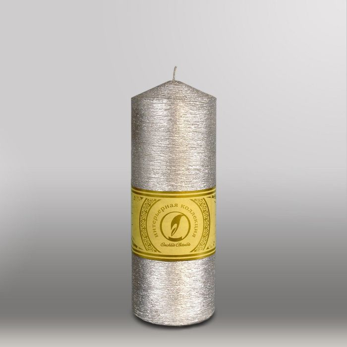 Свеча цилиндр с конусом "Металлик", 70x200мм,  серебро