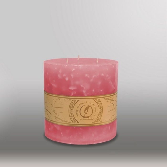 Свеча цилиндр "Мрамор", 150x150мм,  3 фитиля розовый