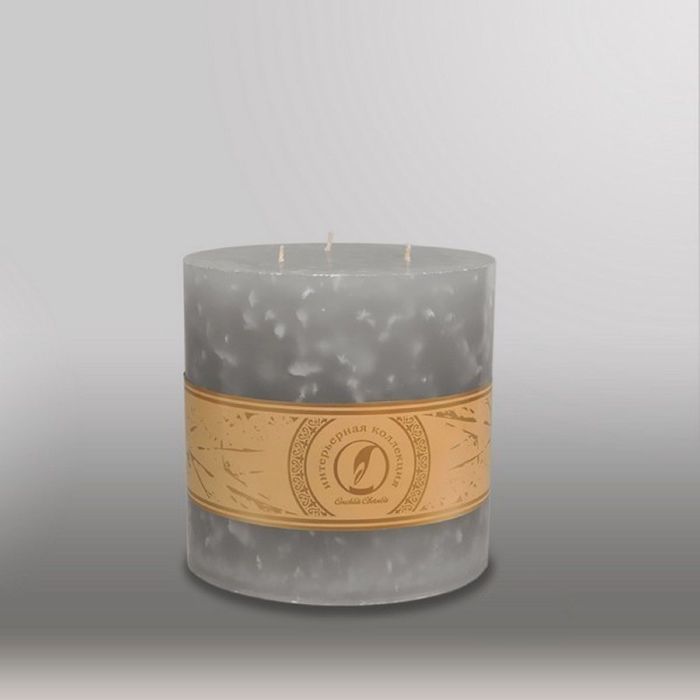 Свеча цилиндр "Мрамор", 150x150мм,  3 фитиля дымчато-голубой