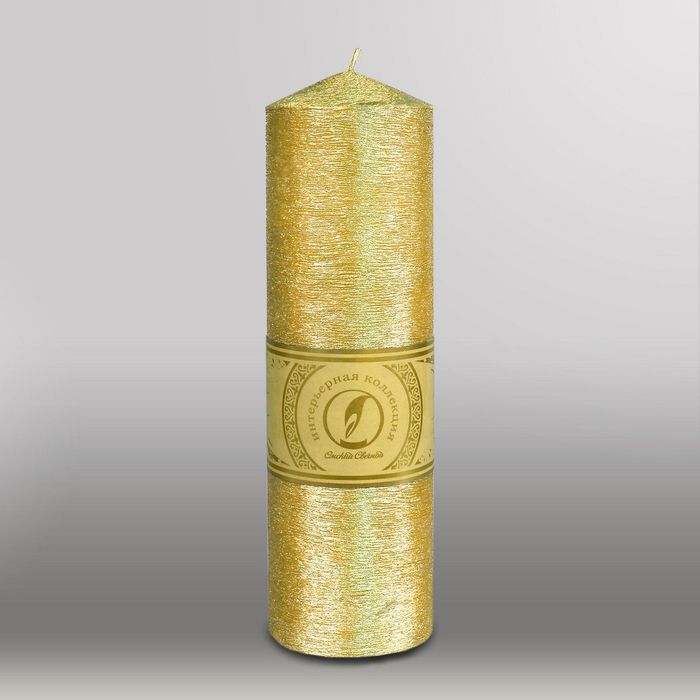 Свеча цилиндр с конусом "Металлик", 70x250мм,  золото