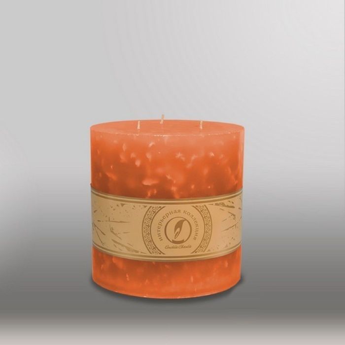 Свеча цилиндр "Мрамор", 150x150мм,  3 фитиля облепиховый