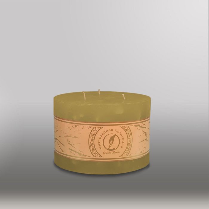 Свеча цилиндр "Мрамор", 150x105мм,  3 фитиля оливковый