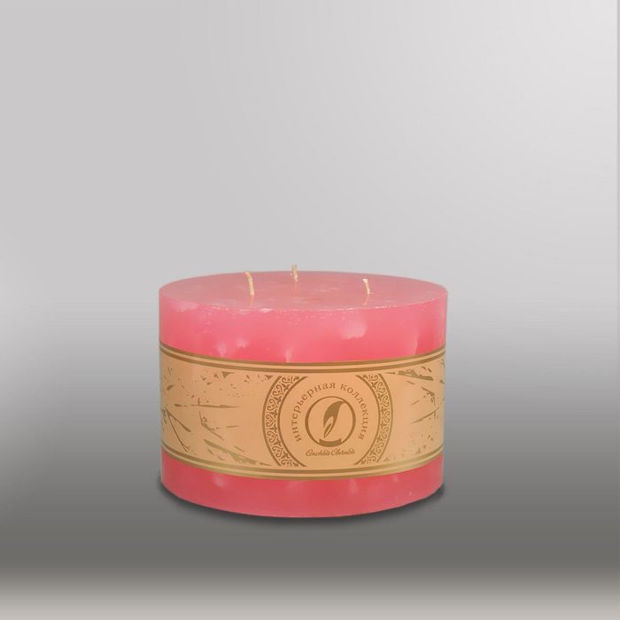 Свеча цилиндр "Мрамор", 150x105мм,  3 фитиля розовый