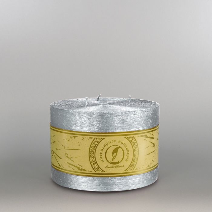 Свеча цилиндр "Металлик", 150x105мм,  3 фитиля серебро