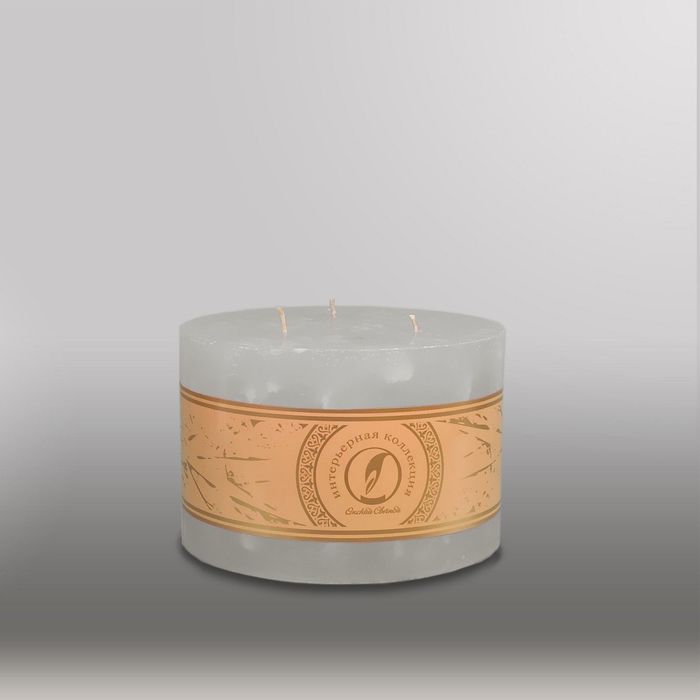 Свеча цилиндр "Мрамор", 150x105мм,  3 фитиля дымчато-голубой