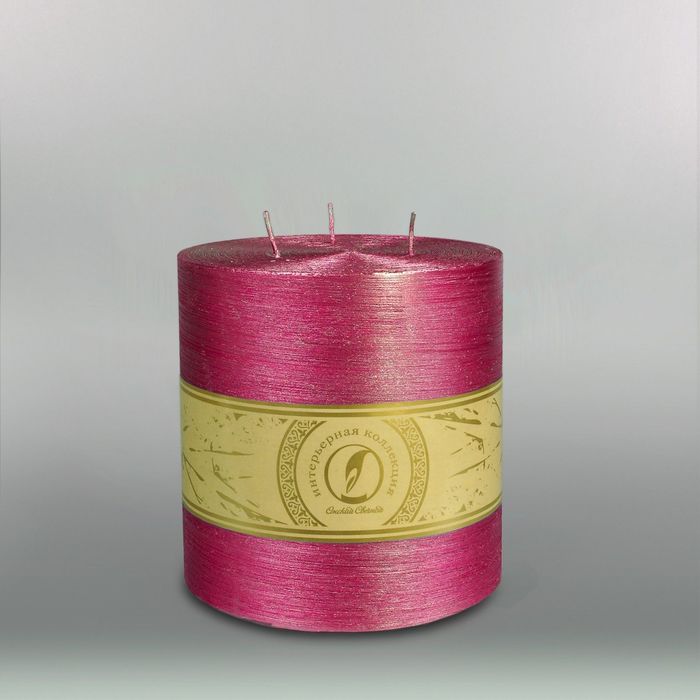 Свеча цилиндр "Металлик", 150x150мм,  3 фитиля рубин