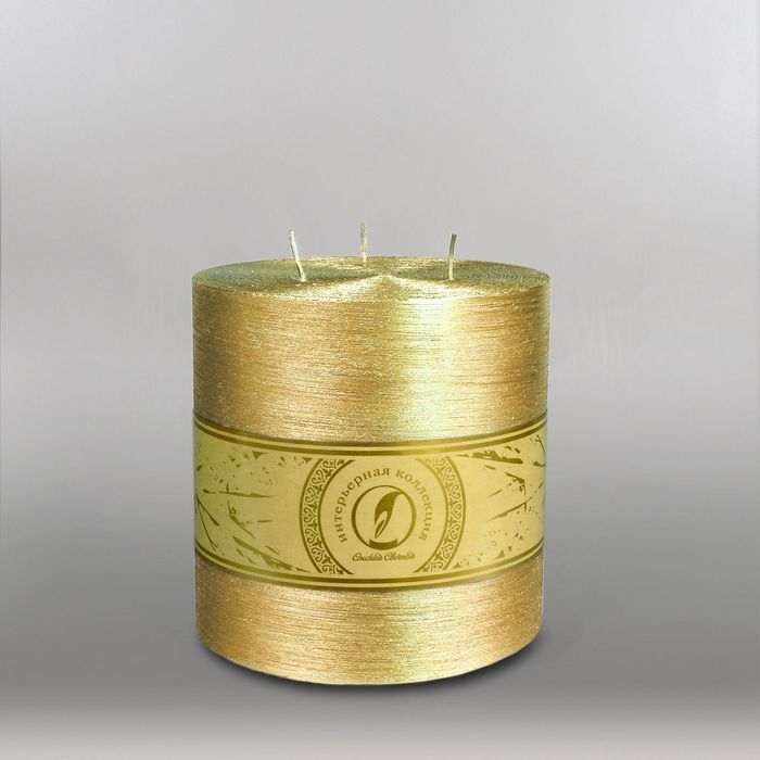 Свеча цилиндр "Металлик", 150x150мм,  3 фитиля золото
