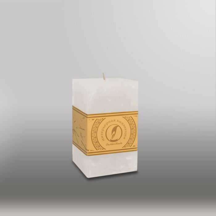 Свеча квадратная призма "Мрамор", "Металлик", 75х75х125мм, мм,  белый