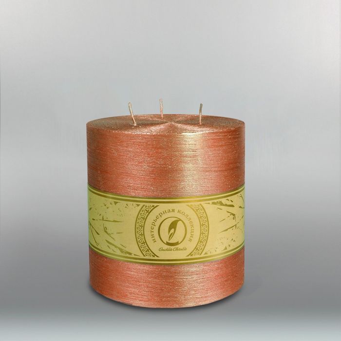 Свеча цилиндр "Металлик", 150x150мм,  3 фитиля бронза