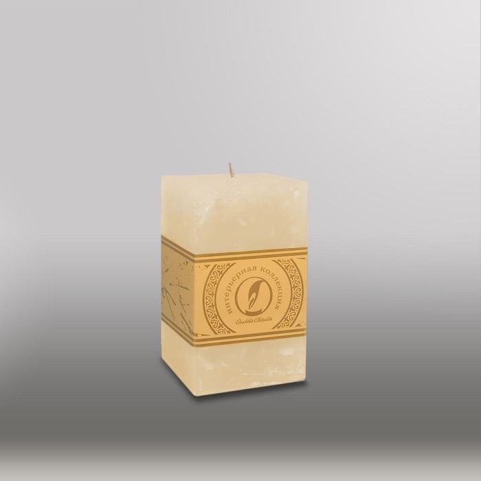 Свеча квадратная призма "Мрамор", "Металлик", 75х75х125мм, мм,  кремовый