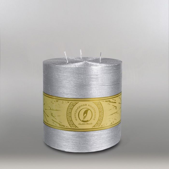 Свеча цилиндр "Металлик", 150x150мм,  3 фитиля серебро