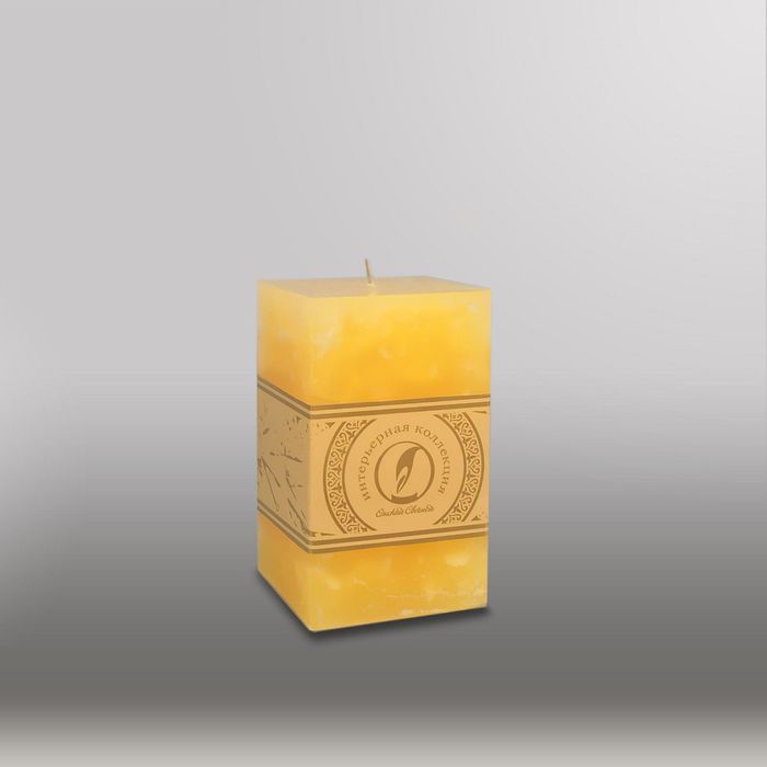 Свеча квадратная призма "Мрамор", "Металлик", 75х75х125мм, мм,  желтый