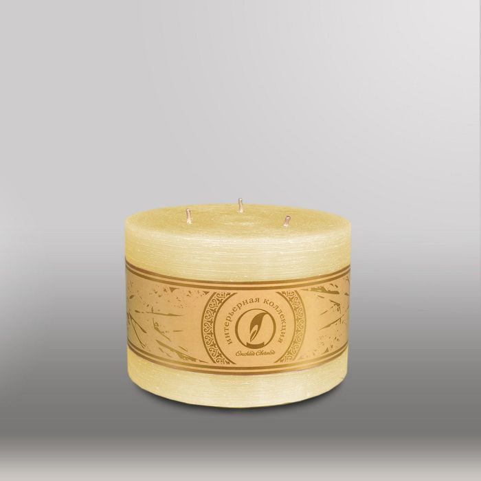 Свеча цилиндр "Рельеф", 150x105мм,  3 фитиля кремовый