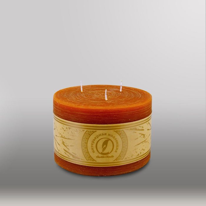 Свеча цилиндр "Рельеф", 150x105мм,  3 фитиля коричневый