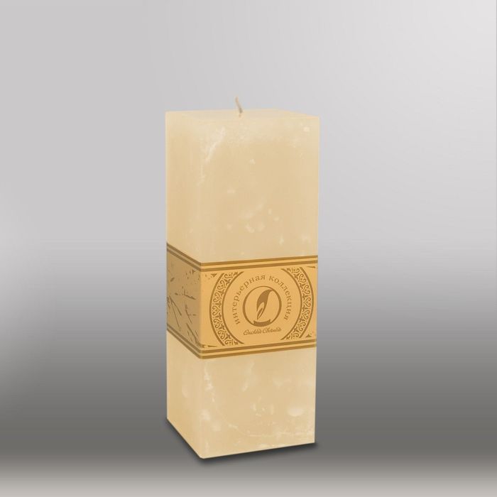 Свеча квадратная призма "Мрамор", 75х75х205мм,  кремовый