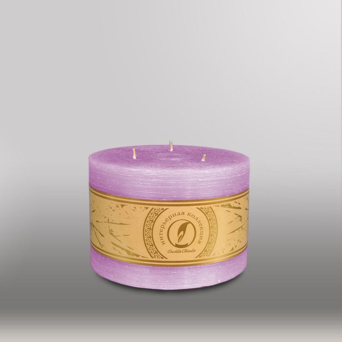 Свеча цилиндр "Рельеф", 150x105мм,  3 фитиля сиреневый
