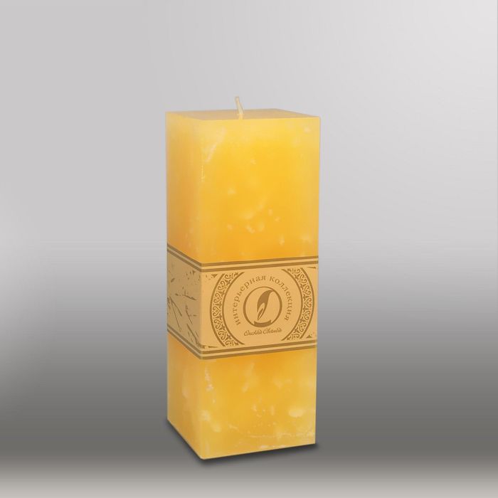 Свеча квадратная призма "Мрамор", 75х75х205мм,  желтый